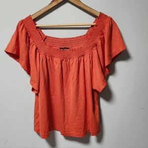 JCrew Vibrant Orange Flutter Angel Sleeve Smock Aline Peasent Blouse Top M